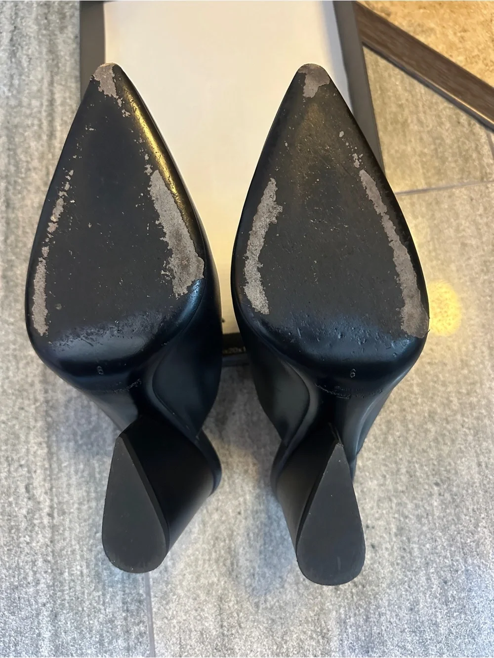 Salvatore Ferragamo Black Leather Pointed Mule Slides with Embroidered Logo